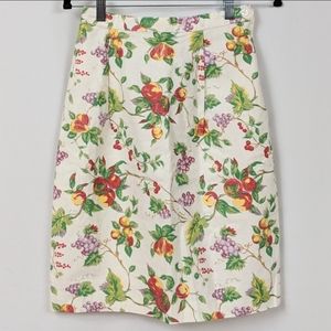 Jennifer Reed Vintage Skirt Linen Blend Retro Botanical Fruit Print White M NWT